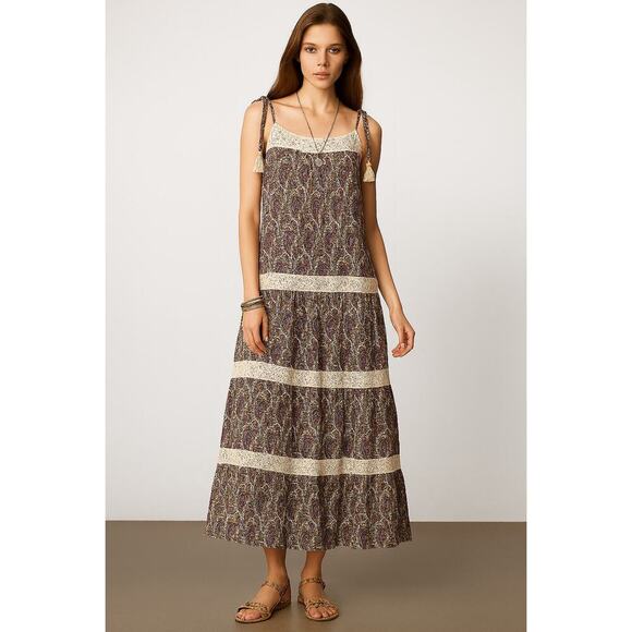 Ralph Lauren Paisley Bohemian Lace Tiered Maxi Dress Small - Picture 1 of 8